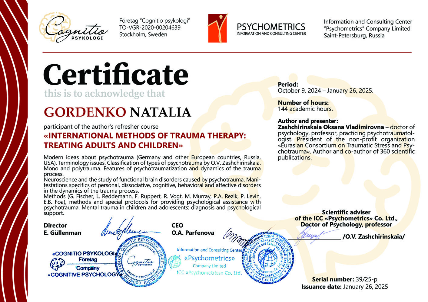 International methods of trauma therapy